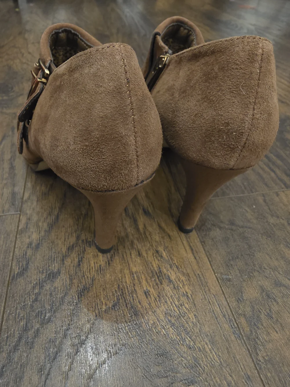 Anne Klein Brown Suede Fringe Buckle Ankle Booties